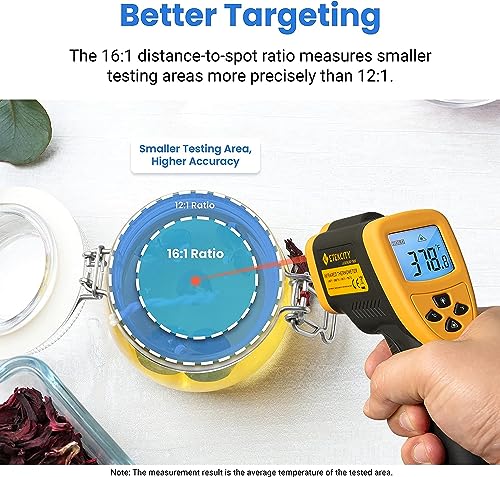 Etekcity Infrared Thermometer Temperature Gun 800, -58℉ to 1382℉ with 16:1 DTS Ratio, Digital Laser Temp IR Tool for Cooking, Pizza Oven, Griddle, Fridge, Engine, Pool, Non Contact, Yellow - color: Yellow D:S 16:1, style: Advanced