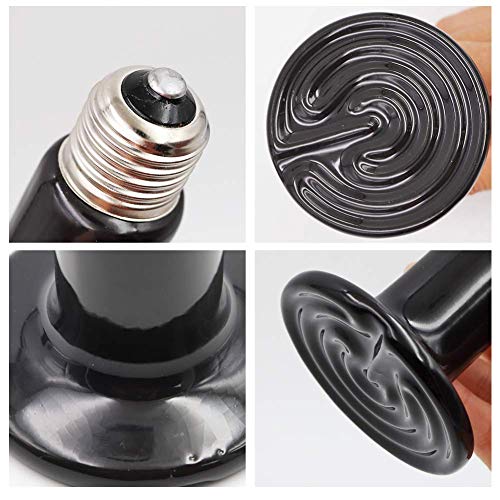 Reptile Heating Lamp Bulb 2pcs Amphibian Ceramic Infrared Heat Lamp Emitter with no Light for Brooder Chicken Coop, Hedgehog, Iguana Lizard Bearded Dragon Turtle Snake(Black, 75W)