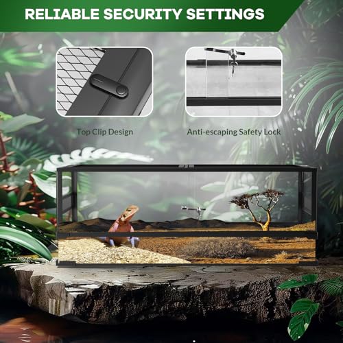 34 Gallon Reptile Terrarium (24" x 18" x 18"), Aluminum Alloy & ABS Breeding Enclosure, Front Opening Tank with Safety Lock & Screen Ventilation, Easy Assembly Habitat for Lizard, Ball Python