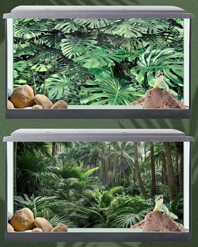 Breling 4 Pcs 48 x 18'' Reptile Tank Background 40/55/75 Gallon Polyester Tropical Rainforest Bearded Dragon Terrarium Background Decor for Crested Gecko, Python Regius, Tree Frogs, Chameleon - size: 48 x 18 Inch