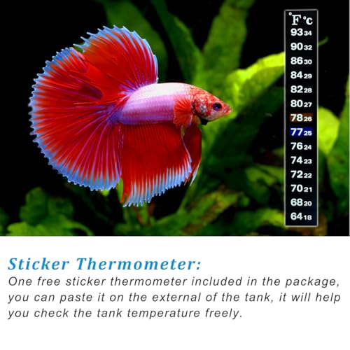 PULACO 50Watt Aquarium Heater for 6-15 Gallon Fish Tank, Adjustable Submersible Heater Thermostat with Thermometer Strip and Suction Cup