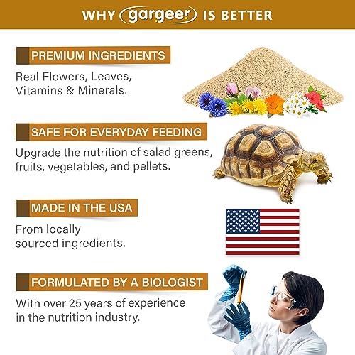 Gargeer 2oz Desert/Grassland Tortoise Food Supplement, Flower Salad Mix Topper. Supercharge Appetite, Health & Immune System. Complete Diet, Rich with Vitamins, Made in The USA. Enjoy! - size: 2 Ounce (Pack of 1)