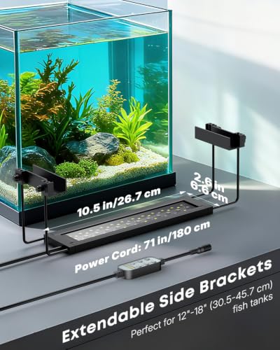Pawfly Aquarium Light for Plants, 14 W Bluetooth Fish Tank Light, Full Spectrum Aquarium Lights for 12"-18" Fish Tanks, Extendable 24/7 LED Lights with Timer Modes & Adjustable Brightness - size: 12"-18"