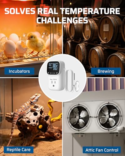 DEWENWILS Smart WiFi Temperature Controller, 15A 1800W Thermostat Controlled Outlet Plug, Bluetooth APP Remote Control, 24 Hour Schedule Timer, for Greenhouses, Incubators, Brewing, Reptiles, Garages