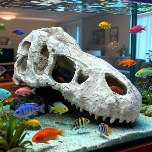 Animal Skull Aquarium Tank Decorations, Reptile & Amphibian Habitat Hideouts, Dinosaur T-Rex Dragon Decor Accessories for Fish, Lizard, Gecko