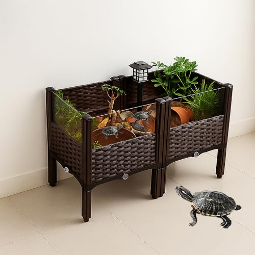 Elevated Turtle Habitat Box, Black Woven Design, 2-Tier Elevated Combination, with The Option to Increase The Number of Combinations, Turtle Habitat, Breeding Box