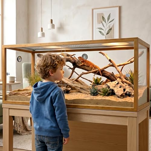 80 Gallon Bamboo Reptile Tank,48"x24"x18" Ball Python Enclosure for Bearded Dragon,Snake,Gecko,Lizard,Turtle with Sliding Door Top Screen Ventilation,Stackable Large Reptile Terrariums - size: 48"x24"x18"