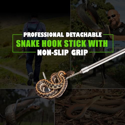 Snake Hook, Snake Grabber Tool Heavy Duty with 42 Inch Extensible Stainless Steel, Snake Tongs Stick for Rattlesnake, Copperhead Snake, Ball Python, Rattle, Cobra, Corn, Rosy Boas