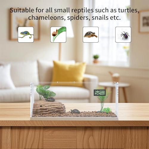 Acrylic Tarantula Enclosure, Reptile Terrarium Breeding Tank w/Temperature Hygrometer,Habitat Reptiles Feeding Box Isopod Terrarium Cage for Insect Lizard Home Office (Reptile-Tank-S(No Tray)) - size: Reptile-Tank-S(No Tray)