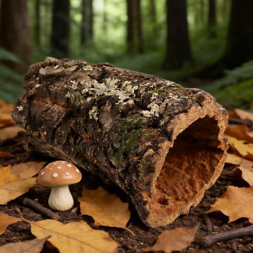 VOSAREA Tree Trunk Reptile Hide Log, Hollow Tree Trunk Ornament, Climbing Platform Shelter for Terrarium Tank, Reptile Cave Hideout for Gecko, Lizard, Snake 7-8cm Diameter