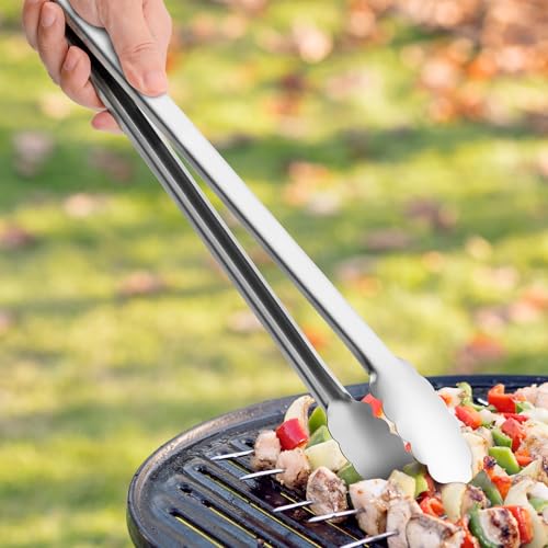 Grill Tongs - 17 Inch Extra Long BBQ Tongs, Heat Resistant Stainless Steel Kitchen Tong, Heavy Duty Metal Locking Tong for Cooking, Grilling, BBQ/Barbecue, Food (All Metal - 17") - color: All Metal - 17"