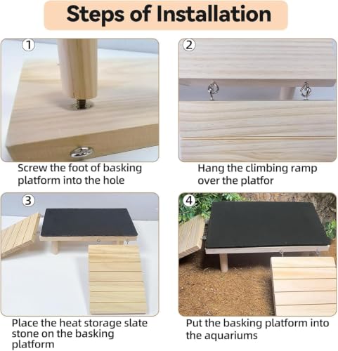 Bearded Dragon Basking Platform with Climbing Ramp,Leopard Gecko Basking Platform with Slate Stone,Reptile Basking Rock Hide Cave Climibng Accessories for Turtle,Snake,Lizard(13.8×7.9×3.9IN) - size: XL - 13.8"D x 7.9"W x 4.7"H
