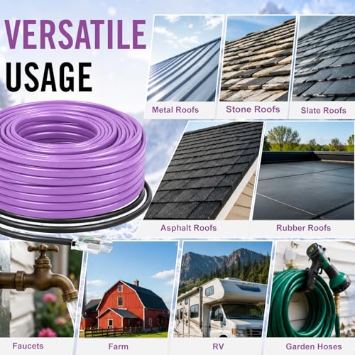 7FT Heat Tape for Water Pipes Roof and Gutters Heating Cable with 6ft Lighted Plug - style: 7 Feet