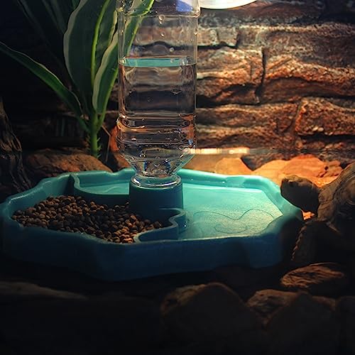 Turtle Drinker Reptile Water Bowl 2 in 1 Automatic Reptile Feeder Water Dispenser Tortoise Water Dish Automatic Water Reservoir Feeder for Reptile Turtle Food Dish - color: Brown