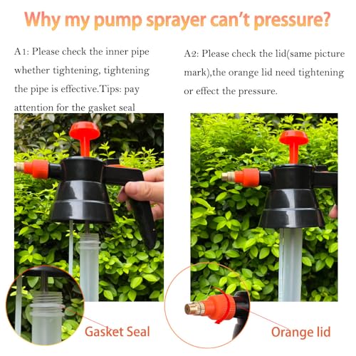 MRPAPA 2 Pack Handheld Pump Sprayer, Garden Pressure Water Spray Bottle with Adjustable Brass Nozzle for Plants (2LOrange-2PCS) - color: 2LOrange-2PCS