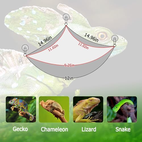 QWR Hand-Knitted Soft Lizard Hammock,Double-Layer Hammock for Bearded Dragon Tank,Hanging Reptile Swing Hammock with Strong Adhesive Hooks,for Lizard Gecko Chameleon Hide(Triangular)