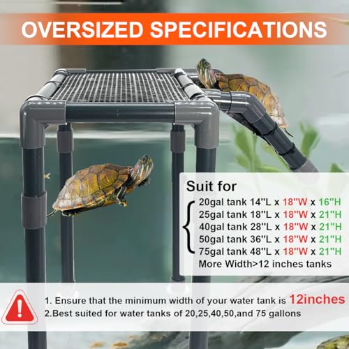 Large Basking Platform for Aquatic Turtles, 10.8" Width Resting Area, Adjustable Height Turtle Basking Platform with Suction Cup, Turtle Tank Accessories