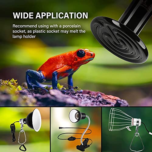 HealSmart Reptile Heat Lamp 100W Ceramic Heat Emitter, No Light Emitting Heat Bulbs for Amphibian Pet Brooder Coop Incubating Chicken, Lizard Bearded Dragon Turtle Snake Terrarium Black - size: 100 Watts, style: D-85mm (3.35") *1 Pcs