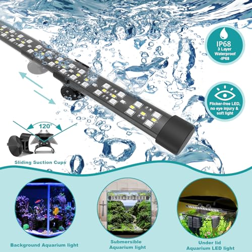 SEAOURA Submersible Aquarium Light for 16 to 27 Inch Fish Tank, 24/7 Cycle Fish Tank Light with Timer, Aquarium Plant Light with Full Spectrum+7 Single Colors, Auto On/Off, Adjustable Brightness - size: 15 Inch length