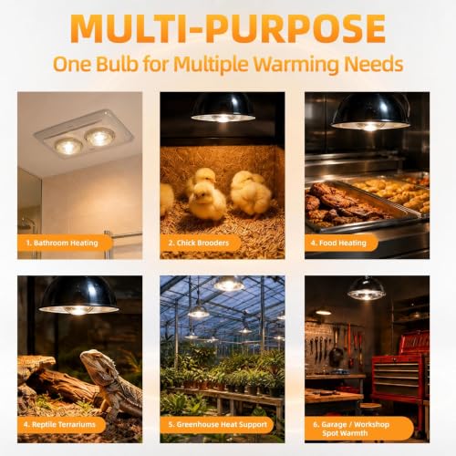 250W Clear Heat Lamp Bulbs, 8000 Hours Rated, R40 Bathroom Shower Incandescent Light Bulb, Infrared Heating for Chickens, Reptiles, Pets, Food, E26 Base, 2 Pack - color: White, size: 2 Pack