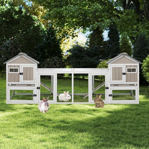 Gowoodhut 46.5" L Rabbit Hutch Indoor Outdoor Rabbit Cage with Run, Pull Out Tray, Asphalt Roof Large 2 Story Bunny Hutch Wooden Chicken Coop Guinea Pigs Pet House Cage for Small Animals,Grey - size: PET31NEW