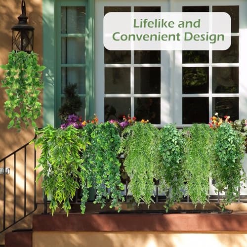Hoteam 12 Pcs Artificial Hanging Plants 32 Inch Fake Ivy Vines with Fake Leaves Patio Artificial Plants Greenery for Living Room Indoor Outdoor Wall, No Basket (6 Style Mixed) - color: 6 Style Mixed