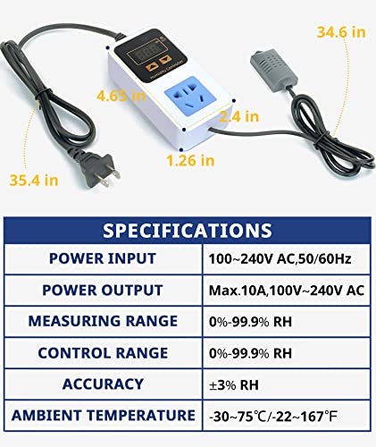 Reptile Humidity Controller, Keeps Reptile Foggers Running Only Within the Preset Humidity Range, Suitable for a Variety of Reptile Humidifiers/Foggers Controlled by the Dial Knob, Easy to Use