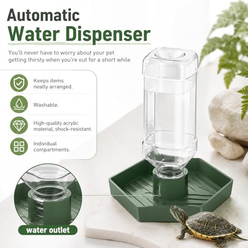 Reptile Water Dispenser, Terrarium Tank Reptiles Food Feeders Bowl, Reptile Water Feeder, Automatic Water-Dispenser, Bearded Dragon Water-Bowl, Small Water-Dish for Lizards Turtles Snake (12.5x10.8cm)