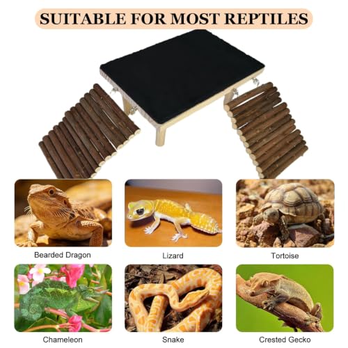 Wooden Bearded Dragon Platform Reptile Basking Platform Climbing with Slate Stone Tank Accessories for Leopard Gecko Lizard Tortoise Snake (Medium Applewood) - size: medium(B)