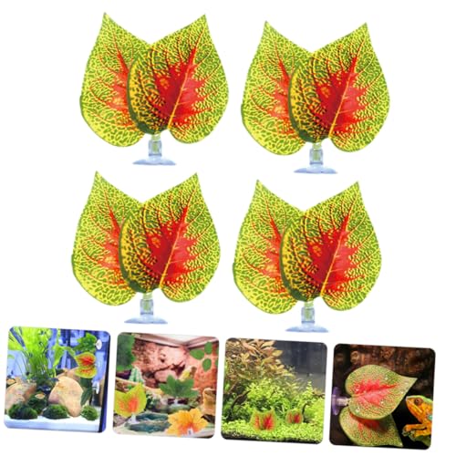 PRETYZOOM Artificial Aquarium Plants 4pcs Purple Perilla Leaf with Suction Cups, Plastic Terrarium Simulated Plant Ornament for Fish Tank Landscaping and Reptile Tank Decoration