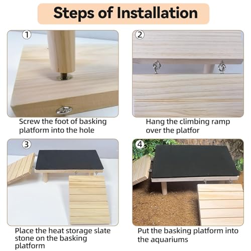 Bearded Dragon Basking Platform with Climbing Ramp,Leopard Gecko Basking Platform with Slate Stone,Reptile Basking Rock Hide Cave Climbing Accessories for Turtle,Snake,Lizard(9.8×5.9×3.9IN) - size: S - 9.8"D x 5.9"W x 4.7"H