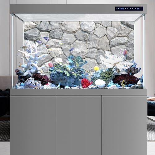 AWERT 30x12 inches White Stone Aquarium Background Rocky Fish Tank Background Rock Terrarium Background Vinyl - size: 30x12in/75x30cm