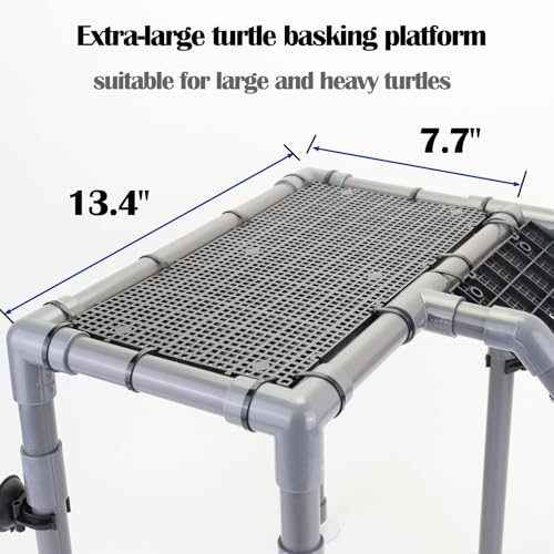 Extra Large Turtle Basking Platform, Aquatic Turtle Tank Accessories with Non-Slip Ramp, PVC Standing Dock for 75-120 Gallon Tanks - size: Basking Platform 13.4" W × 7.7" D