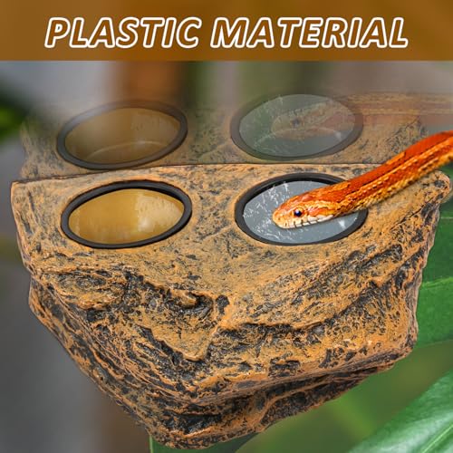 Reptile Magnetic Feeder Ledge, Plastic Reptile Food Water Dish with Bowl Feeding Cups, Double Bowl Gecko Feeder Ledge, Easy Install Reptile Feeding Bowl Lizard Feeding Ledge for Lizard Crested Gecko