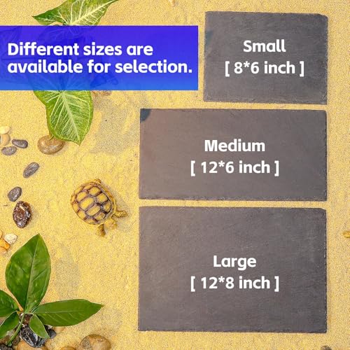 Natural Slate Basking Platform for Reptiles Bearded Dragon Tortoise Turtle Habitat Accessory Heat Retention, Anti-Slip Design, Feeding Tray Functionality, and Superior Water Absorption(12'' x 8'') - size: 12'' x 8''