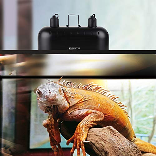 DXOPHIEX 15inch Dual Reptile Light Fixture, Max 150W Dual Reptile Heat Lamp with Separate Switches, Double Dome Lamp UVB Light Fixture for Bearded Dragon, Turtles, Snake and Lizard Terrarium - size: 15inch with fixture only