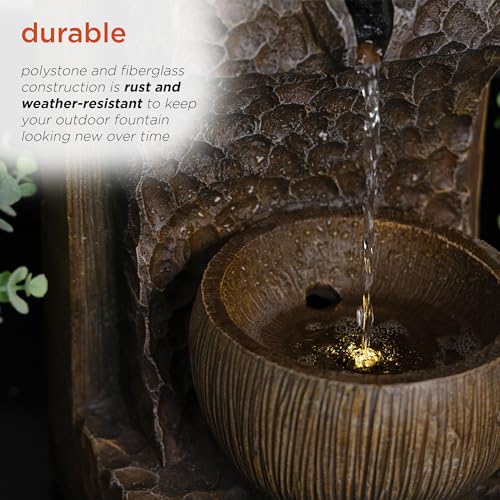 Alpine Corporation ZDQ108 Indoor/Outdoor Floor 3-Tier Fountain with LED Lights, Cascading Garden Water Fountain, 20" H, Brown - style: 20"H - Brown 3-Tier w/ LEDs