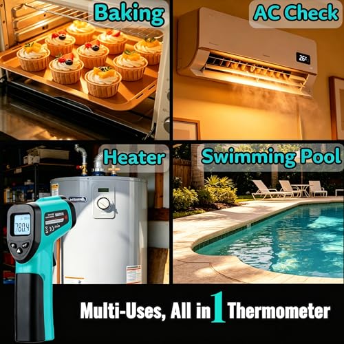 Infrared Thermometer Gun,-58℉~1022℉| Digital Laser Temperature Gun for Pizza Oven, Grill, Kitchen, Home Repairs and Multi-use IR Gun with Carrying Storage Case (NOT for Human) - color: Green