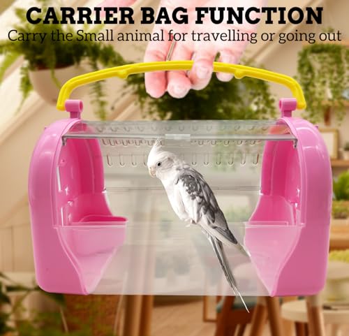 kathson Hamster Cage Travel Carrier Portable Cage with Water Bottle Outgoing Cage and Adjustable Strap Pet Cage for Small Pet Hedgehog Sugar Glider Squirrel Mice(Pink) - size: Pink