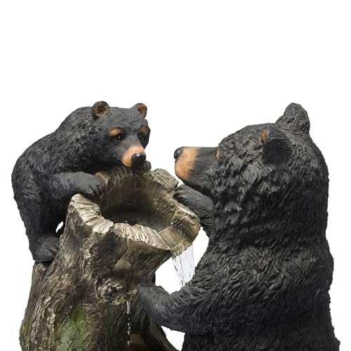 Alpine Corporation USA1132 Indoor/Outdoor Floor Bear and Cub on Log Fountain, Playful Bear and Cub Garden Fountain 26", Black - style: 26" H - Bear and Cub