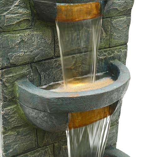 Alpine Corporation TZL384 Outdoor 3 Tier Water Fountain with LED Lights for Garden, Patio, Lawn and Yard Spaces, 51" H, Gray - style: 51"H 3-Tier w/ LEDs