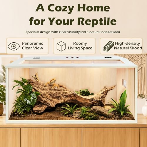 PROLEE Bearded Dragon Tank,Wooden Reptile Tank and Lizard Tank,Tempered Glass Large Bearded Dragon Enclosure with Built-in Lamp Fixture (40X20X20inch,65 Gallons) - color: Wooden Roof, size: 40X20X20inch,65 Gallons