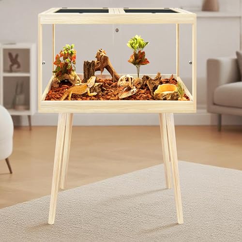PROLEE Bearded Dragon Tank with Leg Stand 22 Gallons, Wooden Lizard Tank,Reptile Tank with Metal Mesh Roof Door, Acrylic Panel Snake Tank with Lock Design (Oak, 24"x16"x16") - color: Oak, size: 24"x16"x16"
