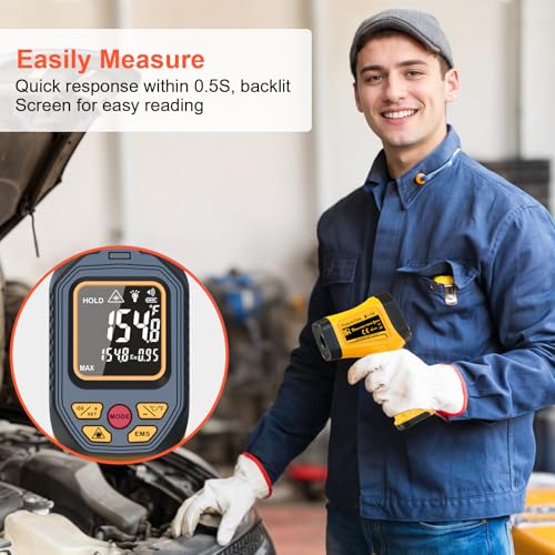 Rechargeable IR Thermometer Gun, -58°F~1472°F Non-Contact Laser Thermometer Gun, High Accuracy Digital Infrared Temperature Gun for Cooking, Griddle, Oven, Meat Food, HVAC, Automotive, Industrial Use - color: orange