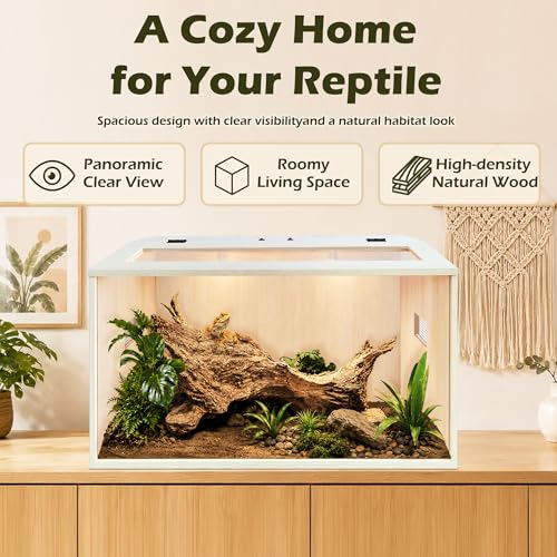 PROLEE Bearded Dragon Tank,Wooden Reptile Tank and Lizard Tank,Tempered Glass Large Bearded Dragon Enclosure with Built-in Lamp Fixture (24X16X16inch,24 Gallons) - color: Wooden Roof, size: 24X16X16inch,24 Gallons
