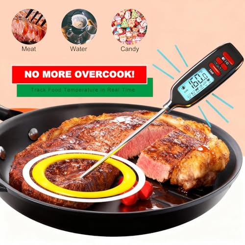 Antonki Meat Thermometer Digital, Smart Instant Read Food Thermometer with Super Long Probe for Cooking Grilling Baking Kitchen Candy BBQ Oil Liquid, Backlit Display, Battery Included