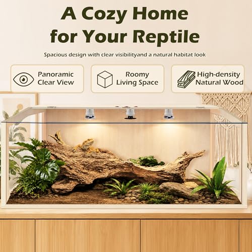 PROLEE Bearded Dragon Tank, Lizard Tank with Clear Tempered Glass, Anti-Scratch Reptile Enclosure, Reptile Tank Built-in Light Fixtures with Switch (48X20X20inch,80 Gallons) - color: Transparent Roof, size: 48X20X20inch,80 Gallons