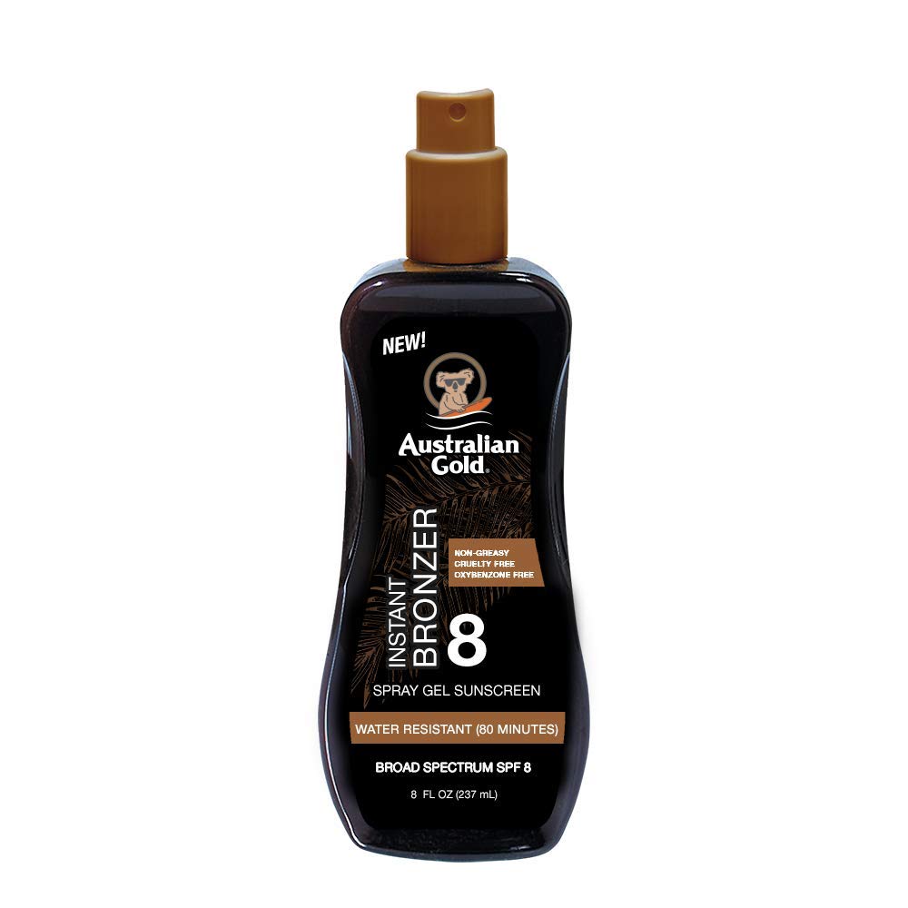 Australian Gold Spray Gel Sunscreen With Instant Bronzer Spf 8, 8 Ounce | Moisturize & Hydrate Skin | Broad Spectrum | Water Res