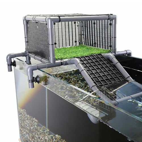 Extra Large Turtle Basking Platform, RES Basking Dock, Above Tank Dry Resting Area with Artificial Grass, Non-Slip Aquatic Turtles Ramp, Turtle Accessories for 75/90/125 Gal