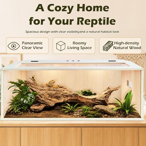 PROLEE Bearded Dragon Tank,Wooden Reptile Tank and Lizard Tank,Tempered Glass Large Bearded Dragon Enclosure with Built-in Lamp Fixture (48X20X20inch,80 Gallons) - color: Wooden Roof, size: 48X20X20inch,80 Gallons